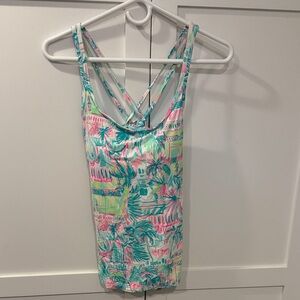 Lilly Pulitzer Pink and Green Tropical Athletic Tank Top